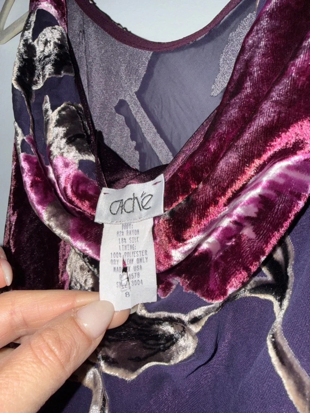 Vintage Cache Purple Floral Velvet Maxi Slip Dress - Picture 5 of 6